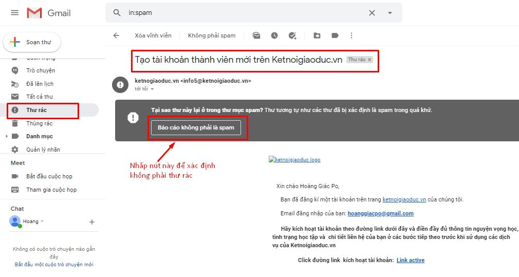 Đánh dấu email Không phải là spam
